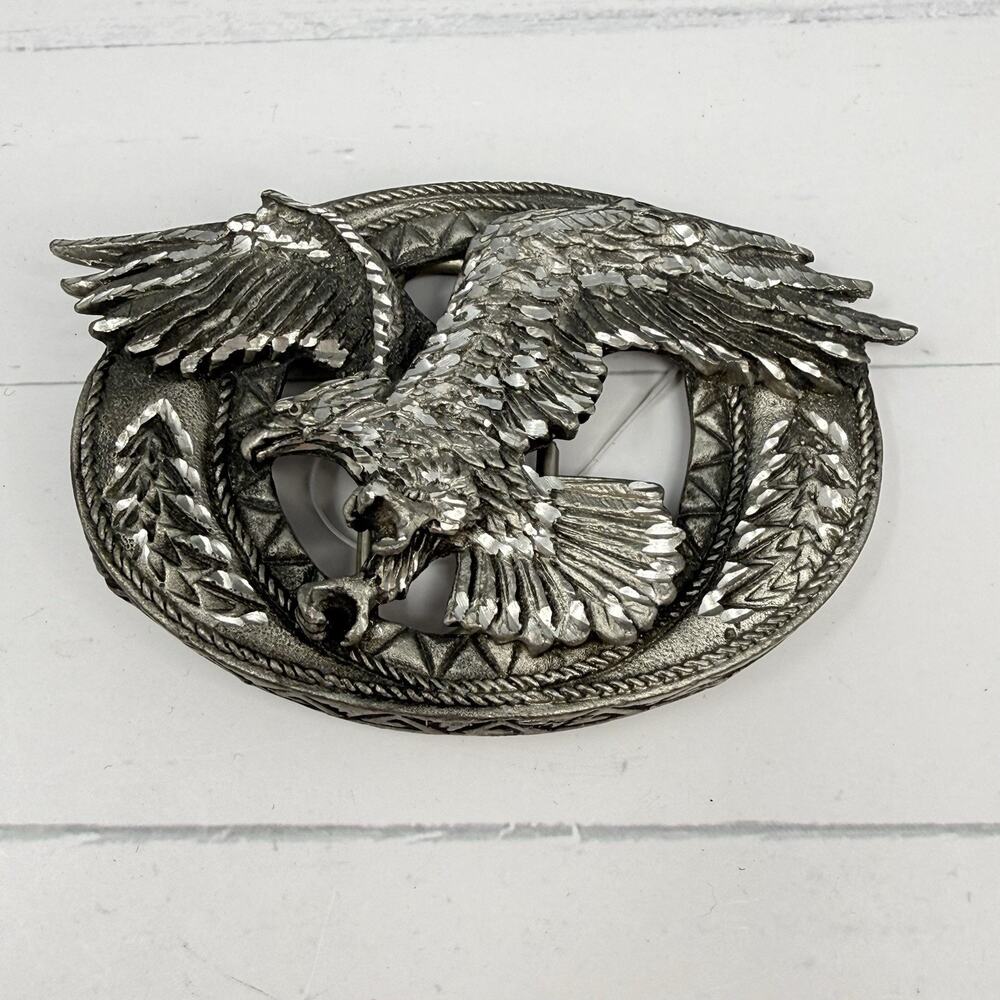 Engraved 3D Flying Eagle Belt Buckle EJC Buckles 1995 USA Silver Tone